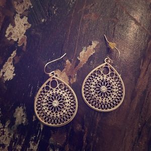 Gold and rhinestone pendant earrings